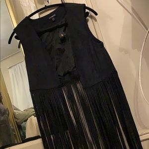 Black fringe vest faux suade